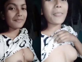 Busty school woman bares her puny boobs