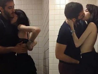 Marina Fraga gets  in a public bathroom