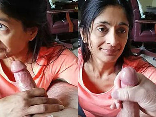Indian wifey gives a bj and drinks jizm