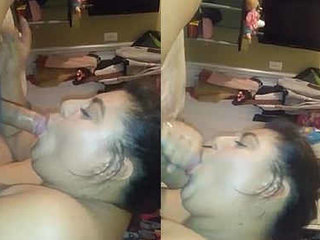 Wifey drinks a large explosion of jizz