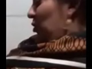 Big-breasted housewife gives a blow-job