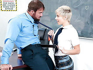Shy cute short haired blonde schoolgirl